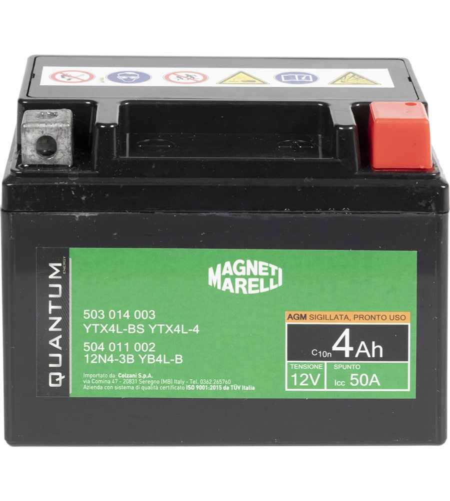 MAGNETI MARELLI BATTERIA MOTO E SCOOTER 4AH 12V 50A TECNOLOGIA AGM SIGILLATA POLO POSITIVO DESTRO